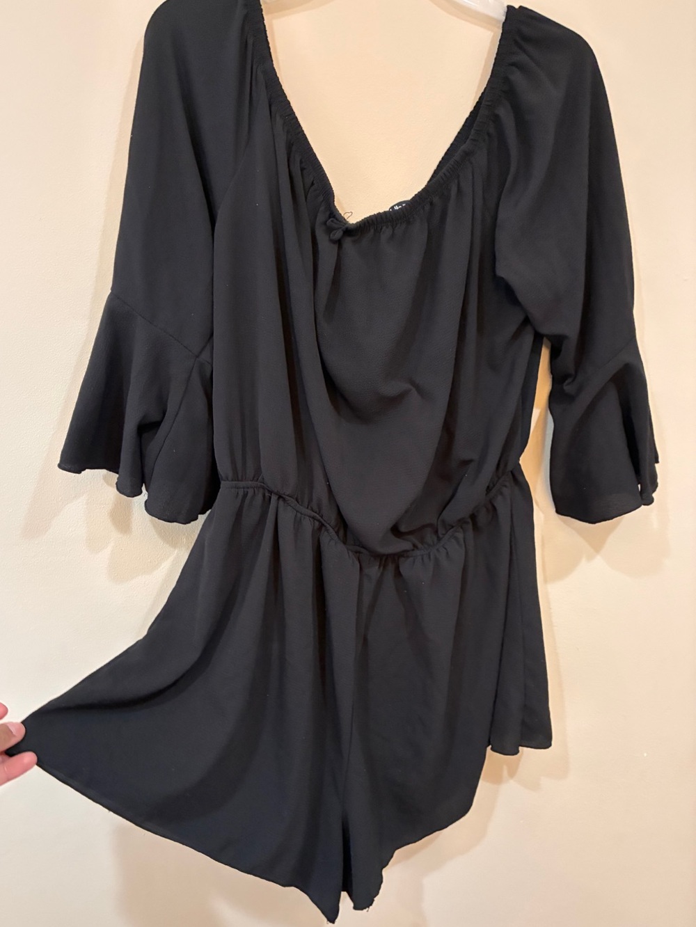 Charlotte Russe Black V-Neck Romper with Flared Sleeves